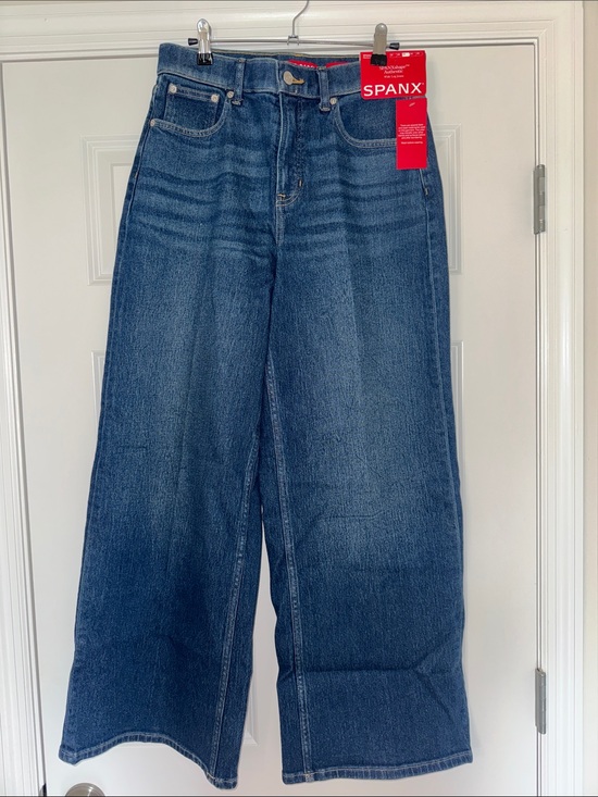 SPANX Denim - SPANX Wide Leg High-Rise Jeans in Dark Blue Denim